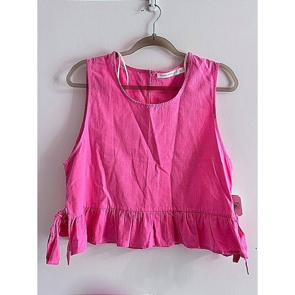 Altard State Pink Sleeveless Side Tie Ruffle Top L Pastel Coquette Summer Cotton